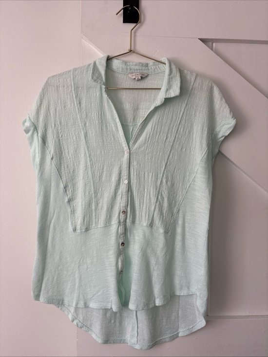 Lucky Brand Tops - Lucky Brand Womens Light Green Short Cap Sleeve Buttoned Down Shirt Size Small